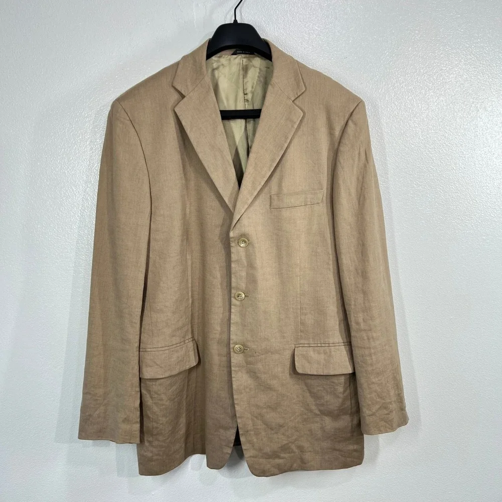 VTG. Banana Republic Men's 46L Beige Linen Blend 3-Button Blazer Jacket  Italy